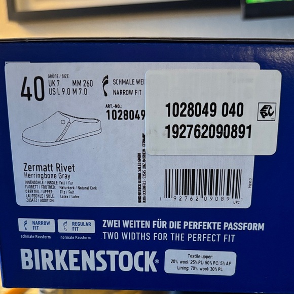 NIB Birkenstock Zermatt River Herringbone Gray Shearling-lined Slippers - Picture 6 of 6